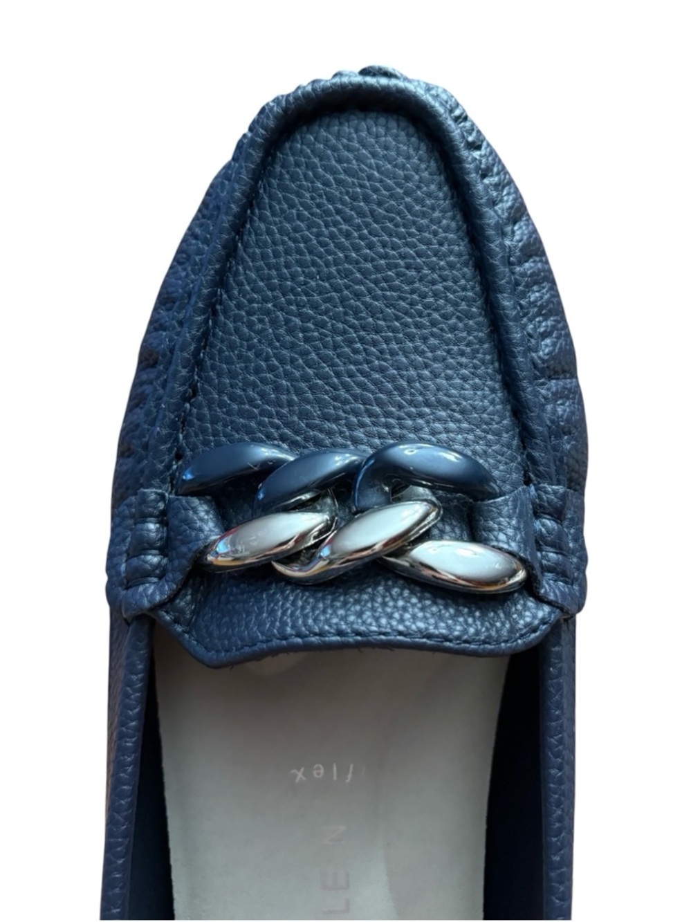 NEW Anne Klein, Flex Vegan Driver Loafers Navy Chain Detail, Comfort Slip-On, 9M - Picture 6 of 11